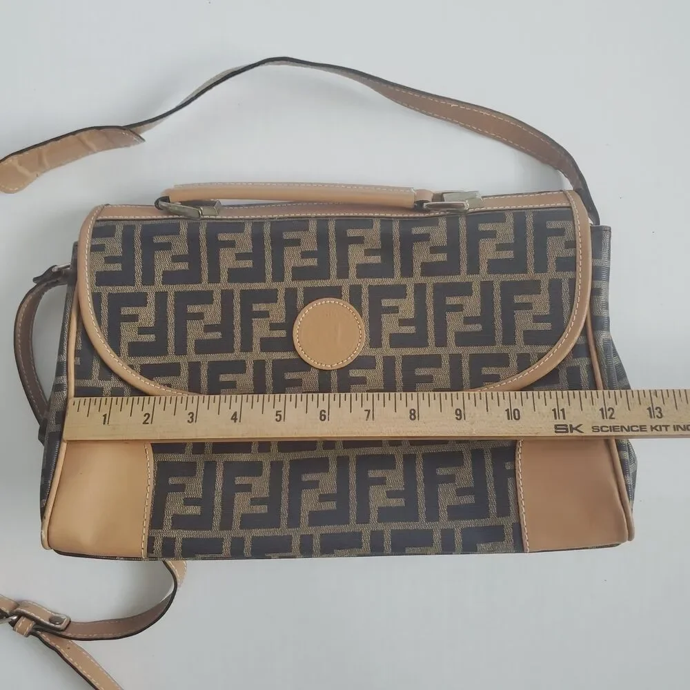 Vintage Fendi Zucca Crossbody Bag Brown FF Monogram Canvas Messenger Italy - Picture 12 of 15